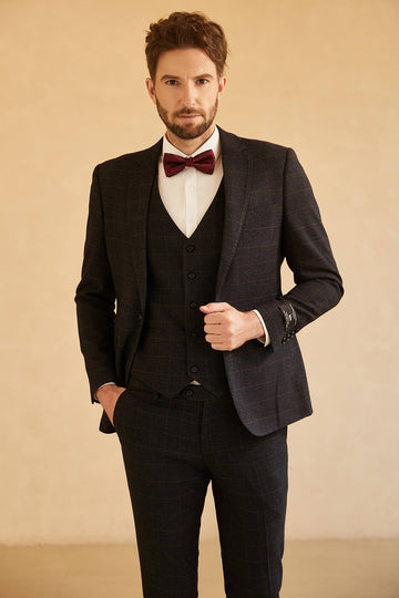 Black Notched Lapel Single Button 3 Pieces Men's Wedding Suits
